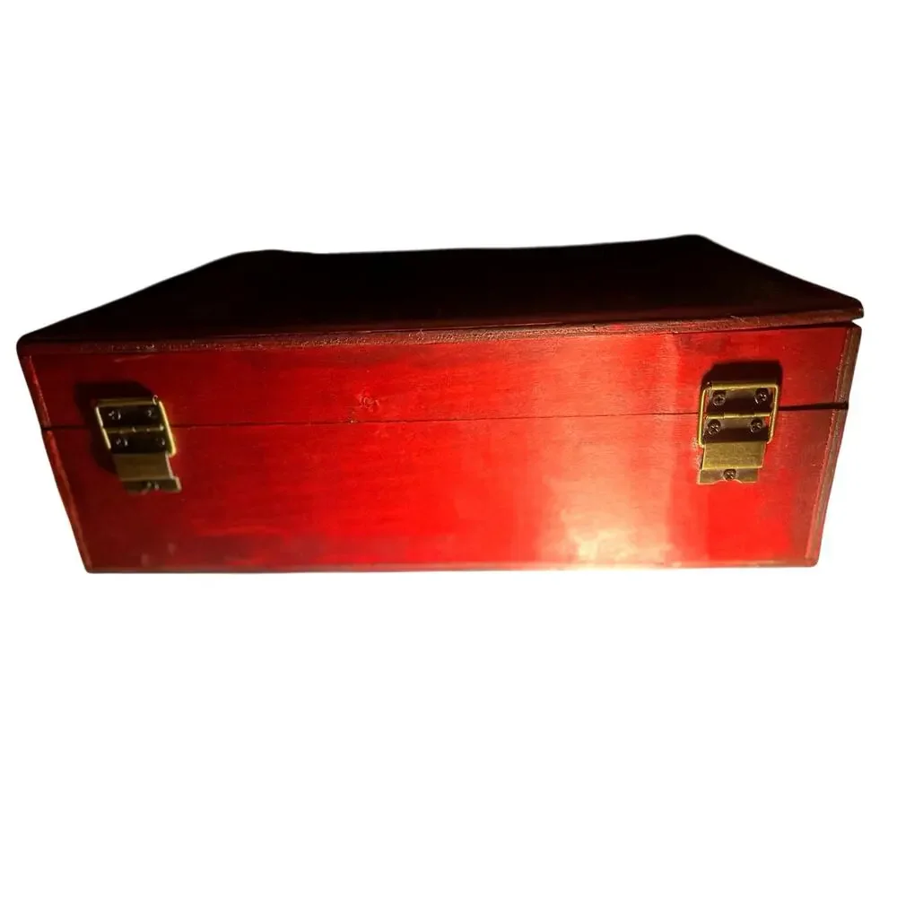Vintage Wooden Storage Box with Lid & Lock Decorative Jewelry Keepsake